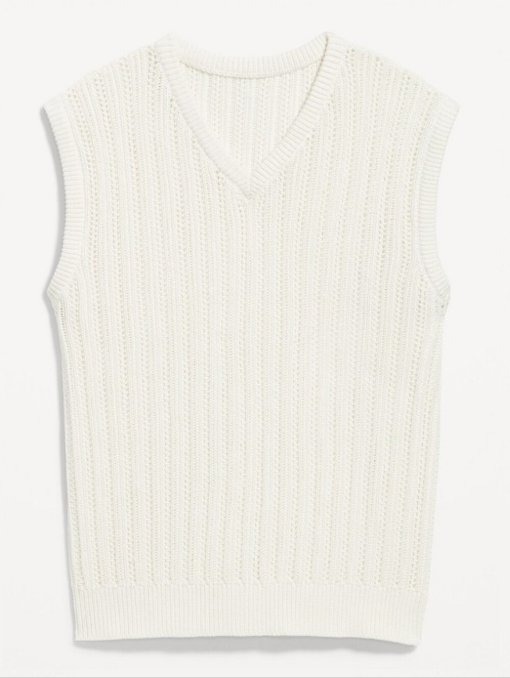 New Open-Stitch Cream Cable Knit V-Neck Sweater Vest (XXL)